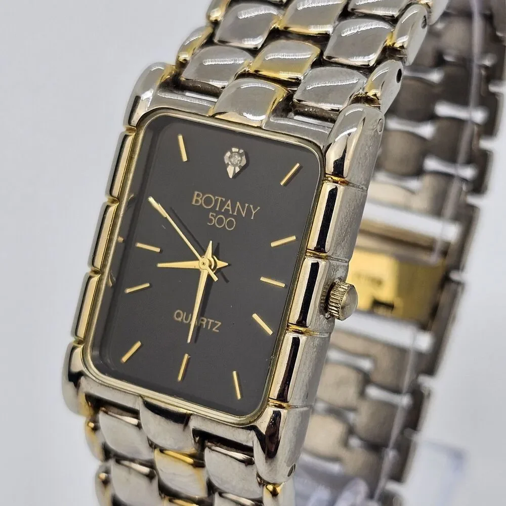 Botany 500 Watch Men 25mm Black Dial‎ Gold Gray Bracelet Band 7